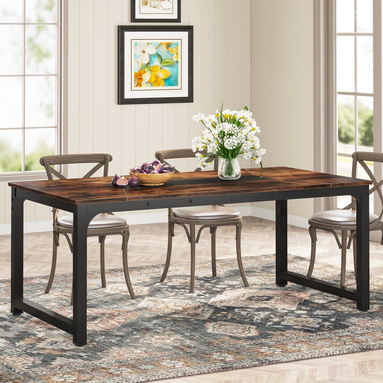 Rectangular Dining Table 78.7"X39.4" Heavy Duty Metal Legs For 6-8 People